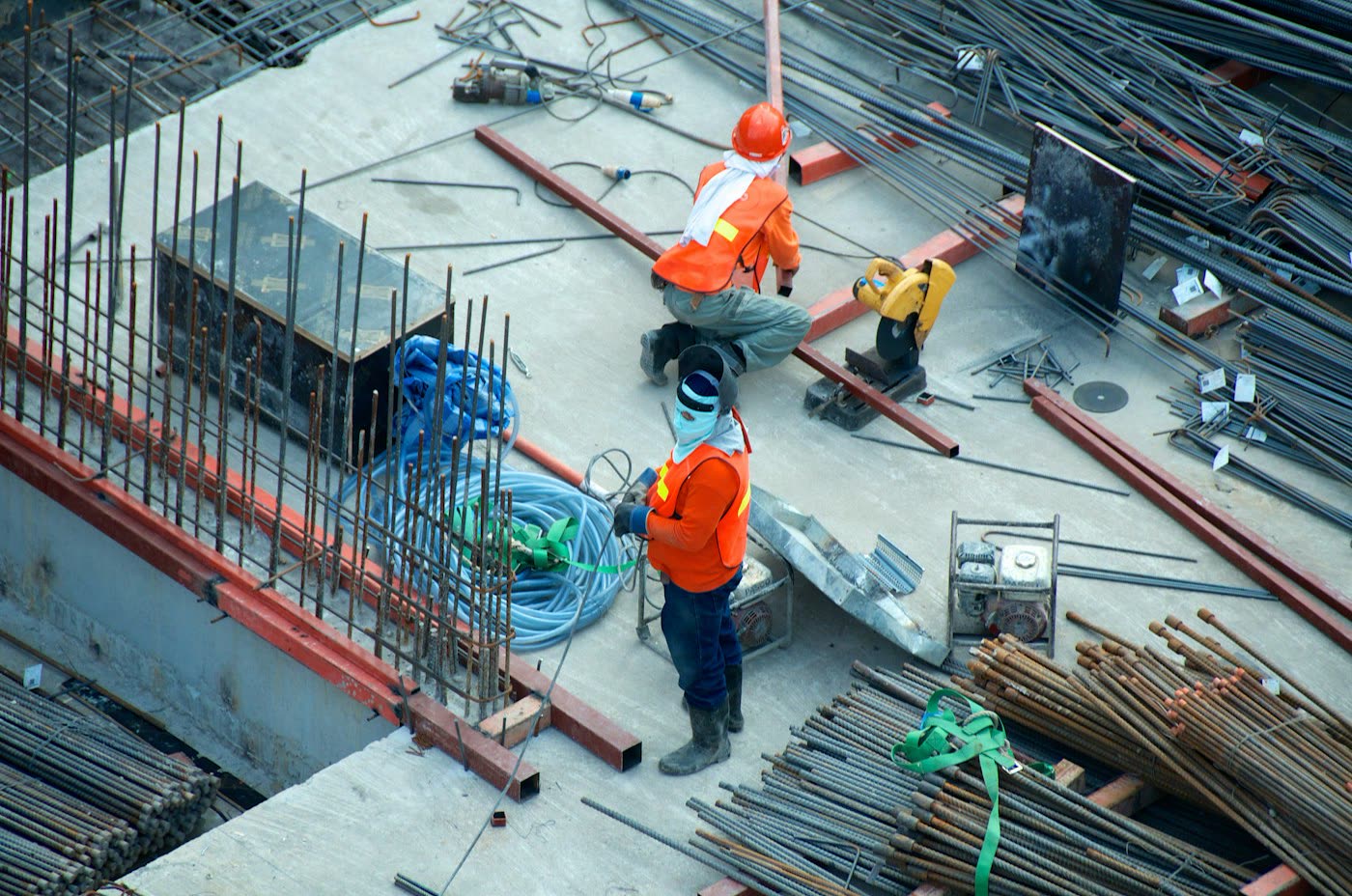Construction crew working on a building frame
